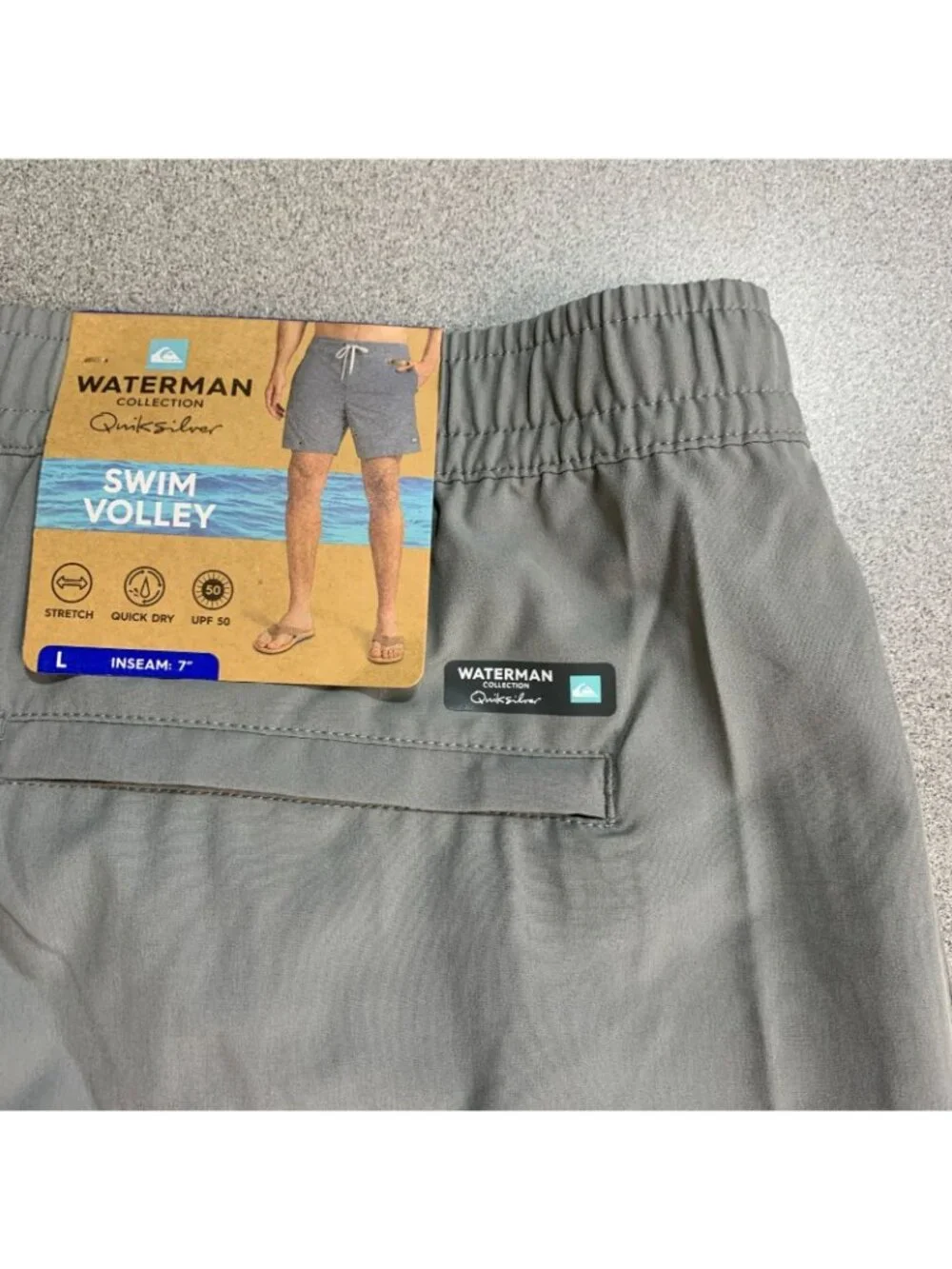 NWT Quiksilver Men's L Gray  Waterman Collection Swim Volley Shorts L Stretch